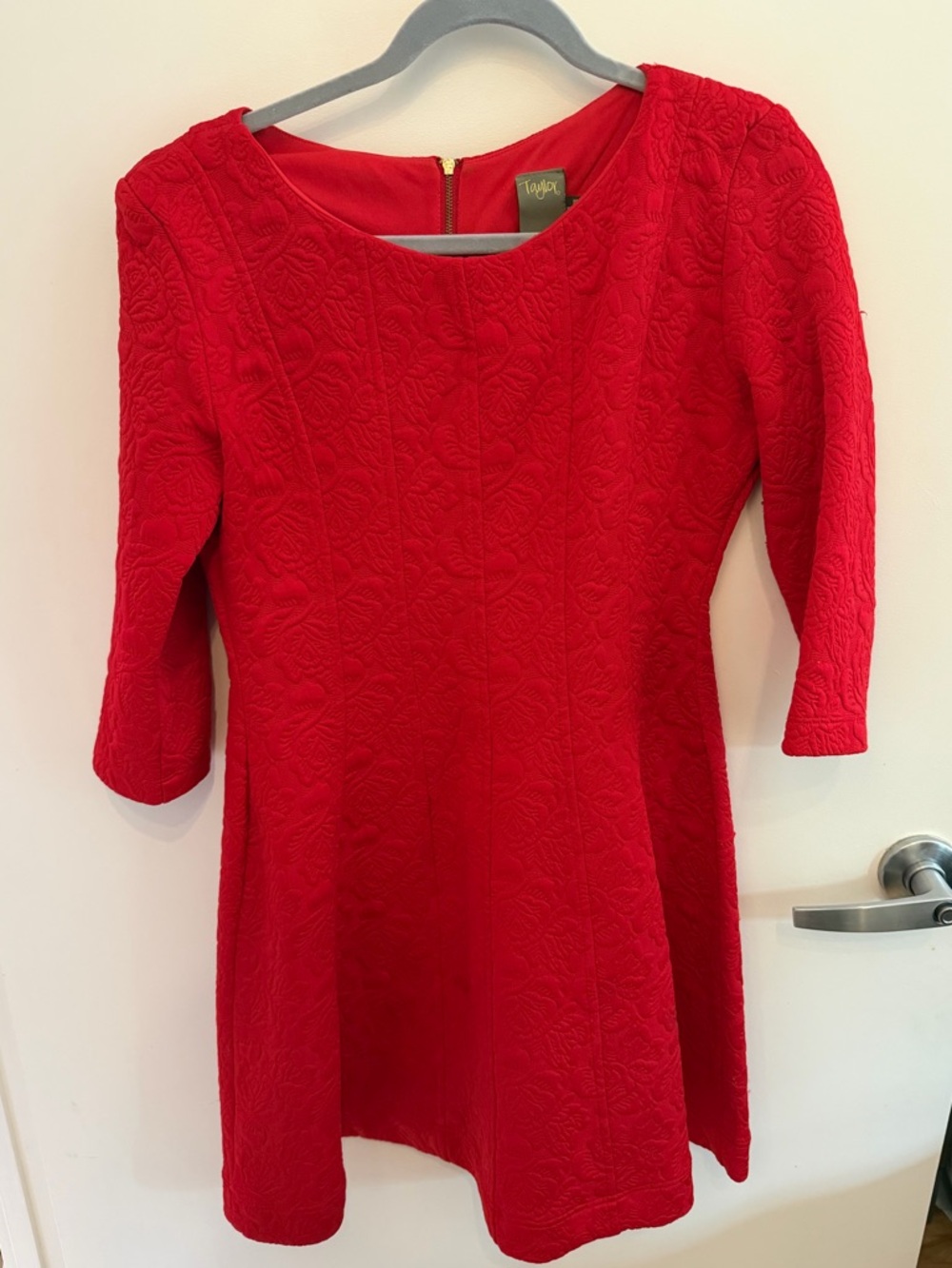 Red Textured Taylor Fit-and-Flare Dress